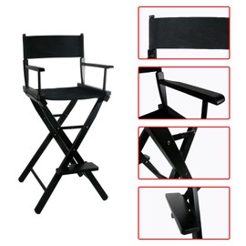 GDGYOFN 30'' Tall Directors Chair Folding Makeup Chair for Makeup Artist and Clients,Portable Footrest, Solid Hardwood, 250lbs Capacity, Black
