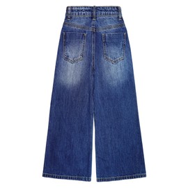 KIDSCOOL SPACE Girls Slim Jeans,Ripped Wide-Leg Denim Pants,Deep Blue,6-7 Years