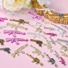 editTime 36pcs Metal Alloy 3D Luxury Nail Charms Kit Rose Red Gold Silver Y2K Cool Punk Style Gun Shape Shiny Nail Jewelry Gems Charms Nails Decoration for Women and Girls (kit2-36pcs)