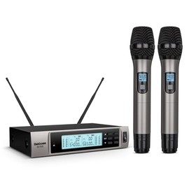 BEKBOES Professional Dual Dynamic Handheld UHF Wireless Microphone System, Wireless Handheld Microphone, 492ft Range for Home Karaoke/Meeting/Party/Church/Wedding SE100