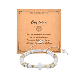 Baptism Gifts for Girl Catholic Cross Bracelet to Girls Religious Gifts Teens Girl Pearl Bead Rosary Bracelet Gift for Daughter Granddaughter Niece