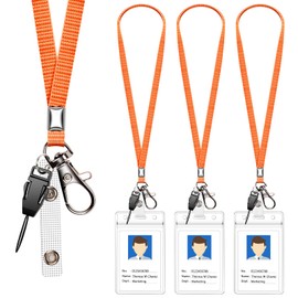 3 Pack Neck Lanyard with ID Badge Holder, Office Strap Lanyards, Stainless Metal Swivel Hook for Name Tag, Badge Holders, Keychains, Card, Orange