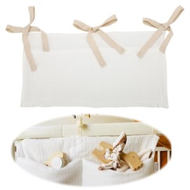 KOLZEMV Baby Bed Organiser, Nursery Hanging Bed Organiser with 2 Pockets, Organiser Side Cot Baby, Bed Bag, Toy Bag, Storage Bags for Beds for Toys (White)