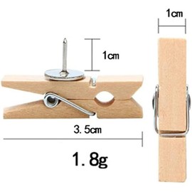 100 PCS Wooden Push Pins with Clips, Thumb Tacks, Pushpins, Push Pins for Cork Board, for Wall, Classroom, School, Offices, Supplies Decor Accessories