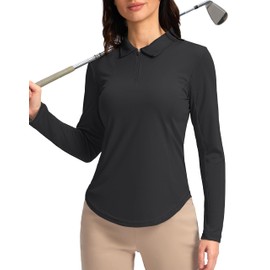Women's Golf Shirts Lightweight UPF 50+ Long Sleeve Shirts UV Protection Quick Dry Cool Polo Shirts for Women Work Outdoor(Black, M)