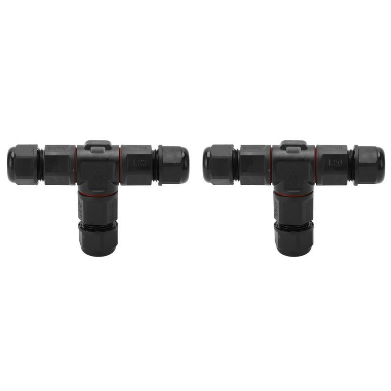 2 Pcs Tee Wire Connectors IP68 Waterproof 2 Pin 3