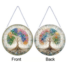 STGLCR DIY 5D Tree of Life Diamond Painting Kits Hanging Sign Wall Art Sign Tree Diamond Art Suncatcher Window Hanging Ornament Window Pendants Home Garden Wall Door 7.8inch