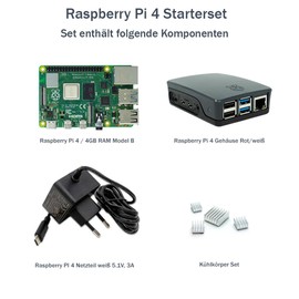 Raspberry Pi 4 4GB Starter Kit | 5V 3A USB-C Power Supply | Housing Black | Heatsink | Raspberry Pi 4 Model B 4 GB RAM