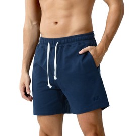 Arjen Kroos Men's Sweat Cotton Shorts 5 Inch Running Shorts with Zipper Pockets,Dark blue-ak2218,XX-Large