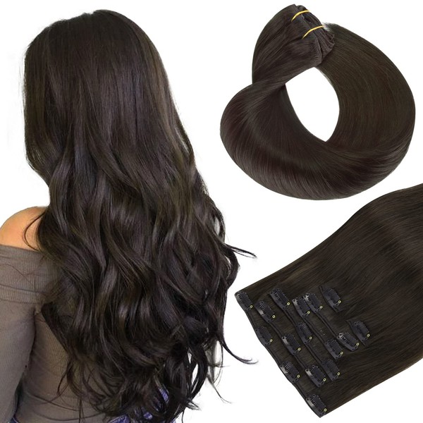 hotbanana Clip-In Hair Extensions Dark Brown, 45 cm, 120 g, 7 Pieces Clip-In Hair Extensions, Real Hair, Straight, Remy Clip-in Hair Extensions