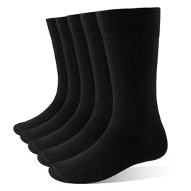 Josnown Mens Dress Crew Socks, 5-Pack Thin Combed Cotton Odor Resistant Business Socks, Size 9-12