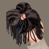 Satin Black Scrunchie Decorative Bead Tassels Large Hair Tie Accessory