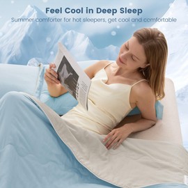 SNOWMAN Cooling Comforter Queen Size Double-Sided, Soft Cooling Blanket for Hot Sleepers, Cold Touch Fabric Summer Quilt, Lightweight Q-Max>0.4 Silk Smooth (Blue/Grey, 90"x90")