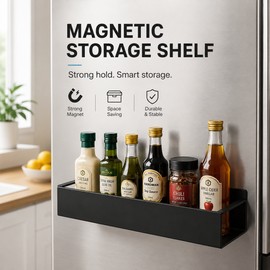 Magnetic Refrigerator Shelf, Fridge Side Spice Rack & Kitchen Organizer, Space-Saving Magnetic Storage Basket for Condiments, Bottles, Seasonings & Household Essentials