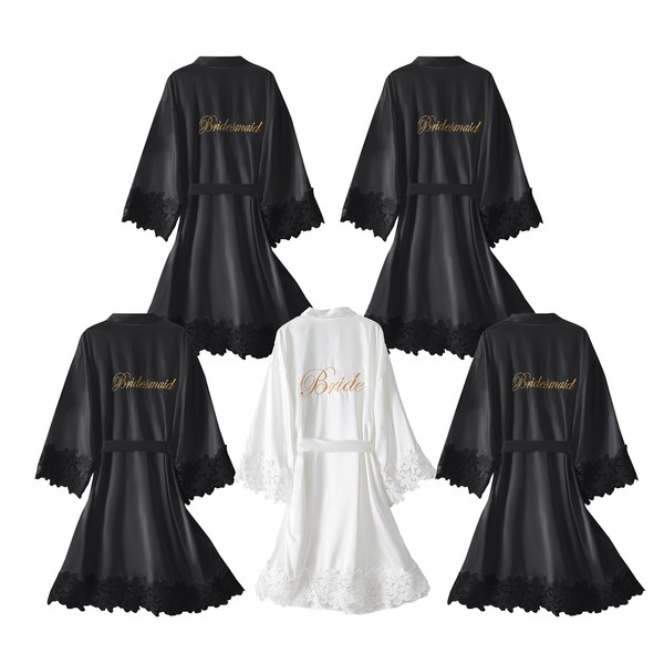 UrHot 5 Pcs Bridesmaid Kimono Robe sets Bride Silky Wedding