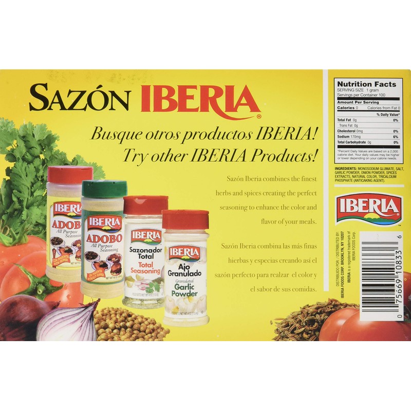 Iberia Sazon without Annatto, 3.52 oz, Perfect Seasoning Made With