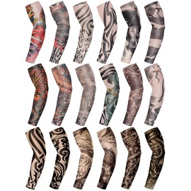 Geyoga 18 Pcs Tattoo Sleeves for Men Arm Sleeves Temporary Tattoo Sleeves Set Arts Fake Tattoo for Women to Cover Arms Sun Protection Sun Sleeves for Men Fake Tattoos Sleeve(Stylish Pattern), Multicolor, One Size