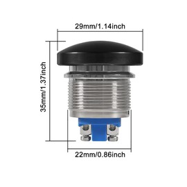 2PCS 22MM Momentary Push Button Switch Mushroom Head Push Button Waterproof 12V 24V 36 DC 110V 250V AC 5A SPST for Car SUV Truck RV Boat (22mm, Black)