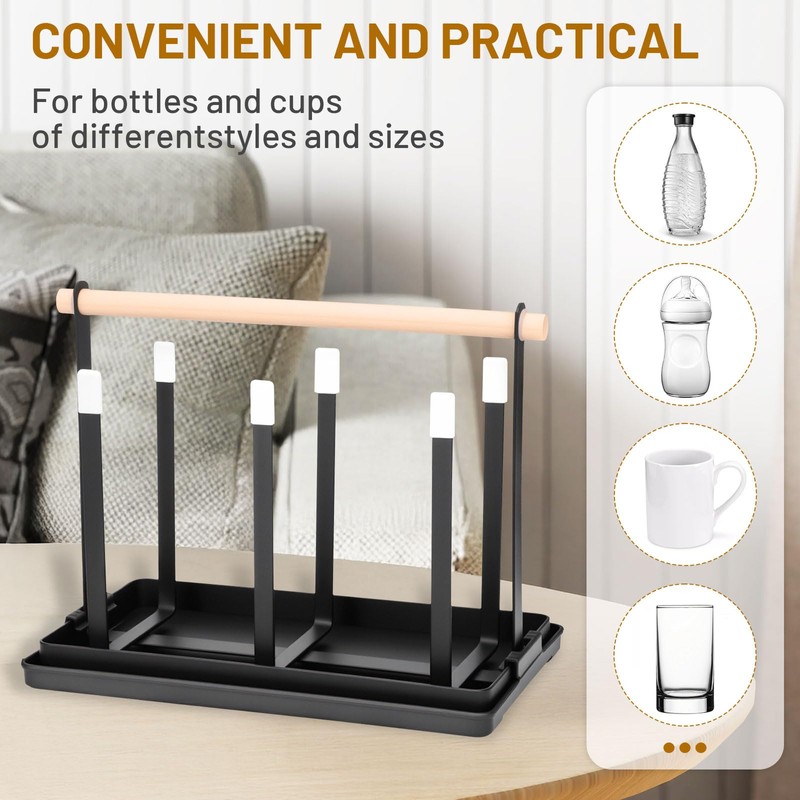BBWELL 6 Bottle Holder, Sturdy Bottle Drip Stand with Wooden