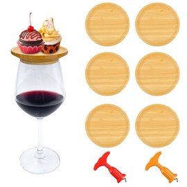 6 Pcs Wine Glass Charcuterie Topper -Wine Glass Covers Bamboo Appetizer Plates,Keep Bugs Out,Wine Charcuterie Boards with Two Bottle Openers for Family Gatherings Party Gift Wine Enthusiasts