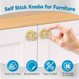 SecureLatch Self Adhesive Drawer Knobs, Self Stick Door Pull Handles, Zinc Alloy No Drilling Cabinet Knobs for Drawer, Closet, Window, Dresser, Sliding Barn/Glass Shower/Balcony Door (1, Gold)