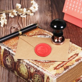 rockcloud Wax Seal Stamp Set, 4 Pieces Sealing Wax Stamps Copper Seals with 1 Black Obsidian Seal Handle for Cards Envelopes Invitation Decoration, Christmas Theme