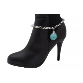 Unbranded Women Silver Metal Chain Boot Bracelet Shoe Turquoise Blue Charm Day Night Wear