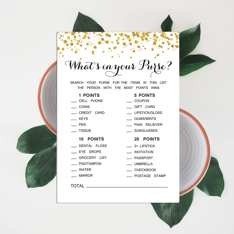 Inkdotpot 50-Pack Gold Confetti Whats in Your Purse Bridal Shower Game Wedding Shower Bachelorette