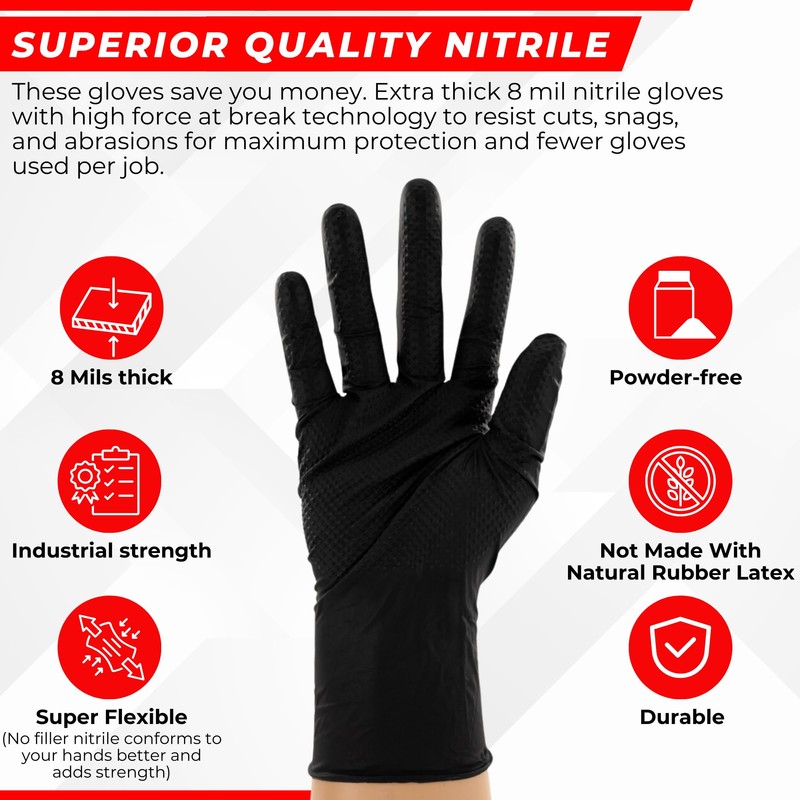 BLACK PYTHON HD 8 MIL Nitrile Disposable Gloves, Latex &