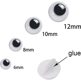 Upins 1000 Pcs Black Wiggle Googly Eyes with Self-Adhesive, 6mm 8mm 10 mm 12mm Mixed Packaging