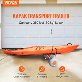 VEVOR Heavy Duty Kayak Cart, 350lbs Load Capacity, Foldable Canoe Trolley with 13'' Beach Wheels, Adjustable Carrier Width & Nonslip Support Foot, for Kayaks Canoes Paddleboards Float Mats Jon Boats
