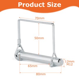 LALAGO 5 x 12 x 80 mm locking pins, one cotter pin, square pipe folding pin, PTO pin plug, folding plug for pipes, securing bolts with snap lock bracket for trailers, tractors, tippers