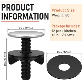 12 Pcs Sink Hole Cover Stainless Steel Faucet Hole Cover Kitchen Blanking Metal Plug Sink Caps for Top Holes Kitchen Bathroom Accessories, 0.6 to 1.6 Inch in Diameter