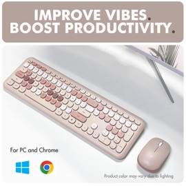 X9 Colorful Keyboard and Mouse Wireless - 2.4G Aesthetic Wireless Keyboard and Mouse Combo with Bubble Keys - Cute Typewriter Keyboard and Mouse for Computer PC Laptop Windows & Chrome (Brown)