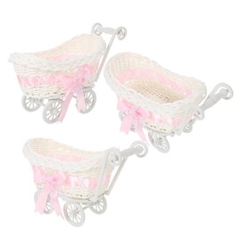 Kichvoe Cradle Baby Shower Girl Basket: 3pcs Willow Woven Flower Basket Baby Stroller Shape Birthday Treat Box Baptism Basket Box Wedding Favor Basket for Party Favors
