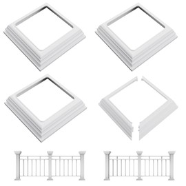 4 Pack 4x4 Vinyl Fence Post Skirt, Split Style Post Sleeve PVC Base Cover Repair Trim Ring, Snap-Together Slide-on Install Skirt Railing, Moisture-Proof UV-Proof Porch Hand Stair Rail (4“ x 4" ONLY)