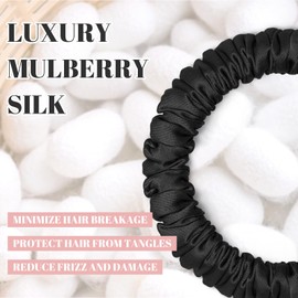 Scrunchies Hair Ties Silk Satin Scrunchy, WantGor Women 4PC Pure Mulberry Silk Skinny Elastic Scrunchies Hair Bands Bracelets Ponytail Holders Hair Accessories (Beige,Champagne,Coffee,Grey-green)