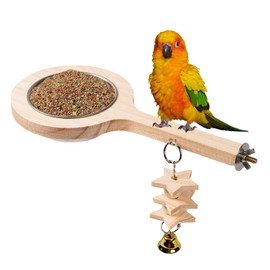 Rislobx Parrot Stand Stick with Food Water Cup Stainless Steel Birds Feeder Bird Feeding Dish Bird Cage Accessories for Parrot Parakeet Cockatiel