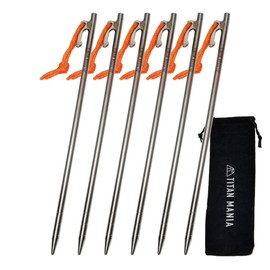 TITAN MANIA (チタンマニア) Pegs, Titanium, Lightweight, Strong, 11.8 inches (30 cm), Set Of 6, Tent Pegs, Stake, Solid, Setup Equipment, Solo Camping, Outdoor, Camping Gear, Storage Bag Included
