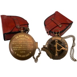 Dolchi Engraved Brass Compass – Sentimental Keepsake for Son with Vintage Sundial and Leather Case from Mom and Dad (to Our Son – from Mom & Dad)
