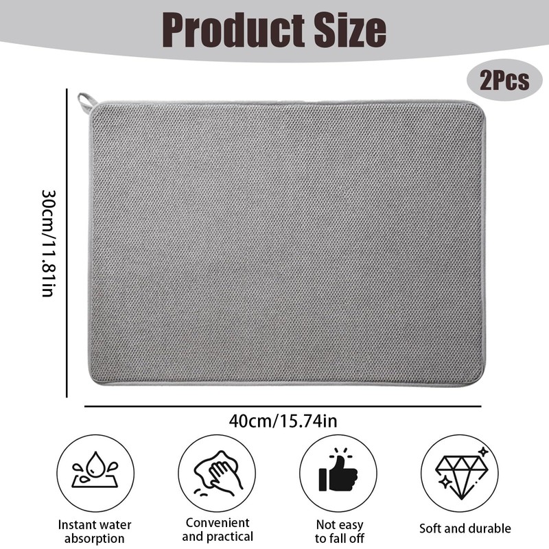 2Pcs Small Microfiber Dish Drying Mat, Absorbent Dish Drainer Mats