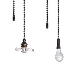 Crystal Ceiling Fan Pull Chains Hanging Drop Fan Pendants Prism Pack of 2 (Black)