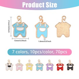 CHGCRAFT 70 Pieces 7 Colours Enamel Charms for Jewellery Making Alloy Cloth Shaped Charms Pendant for Bracelet Necklace Earring Handcraft Making, enamel