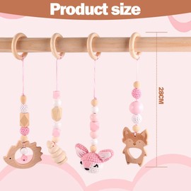 Tutamaz Baby Gym Anhänger 4 Stück, Anhänger Spielbogen Baby, Spielbogen Anhänger Holz, Spielbogen Baby Spielzeug ab 0 Monate Spielebogen Babies Toys Spielbögen Babyspielzeug für Mädchen Jungen Baby