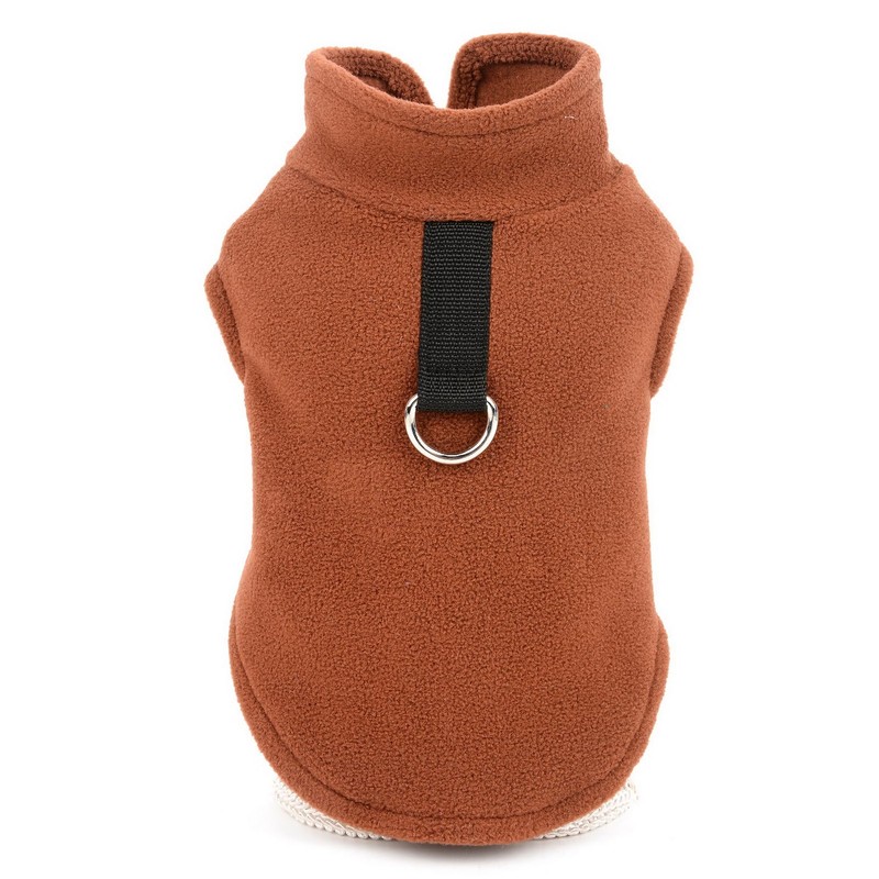 SMALLLEE_LUCKY_STORE Plain Fleece Puppy Vest Sweater with Leash Ring for