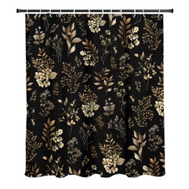 EGLGCC Vintage Floral Shower Curtain, Black Gold, 12 Hooks, 60" W x 72" L