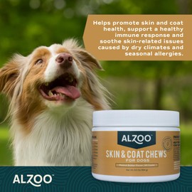 ALZOO Skin & Coat Chews for Dogs, 100% Plant-Based Active Ingredients, Peanut Butter Flavor, 90 Count