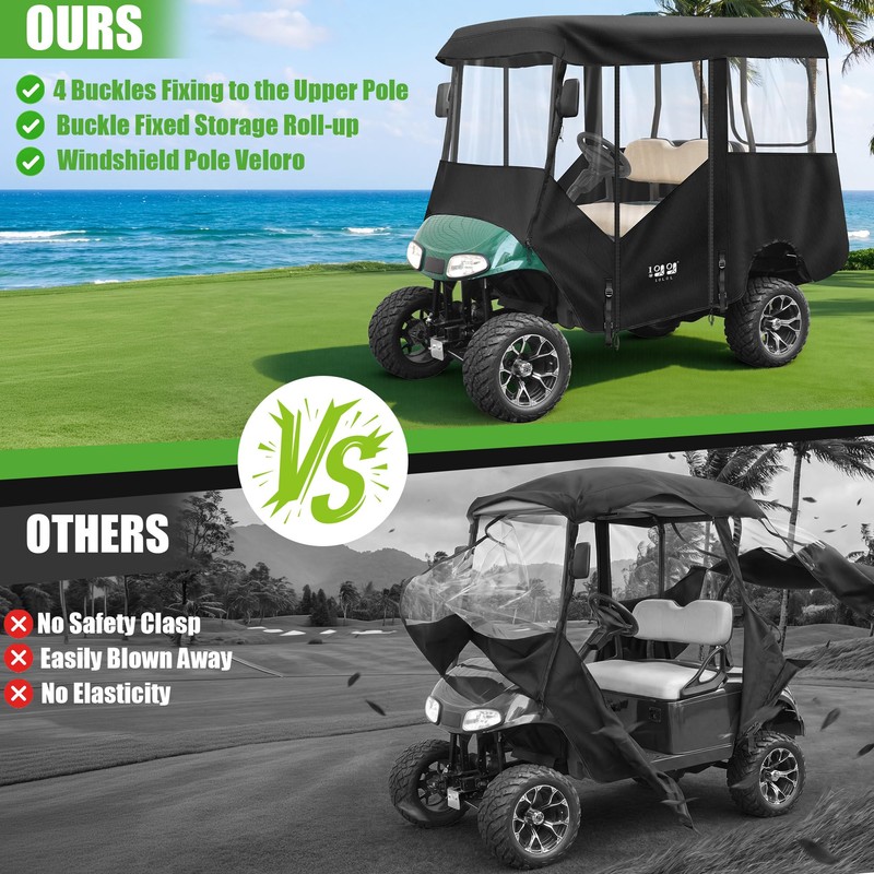 10L0L Golf Cart Enclosure for EZGO TXT/RXV 4 Passenger, 600D