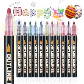 Lociban 12 Colours Glitter Pens, Magic Pens, Outline Pens, Outline Markers, Gifts for Girls, Pens Glitter for DIY Writing, Marking, Graffiti Painting, Gifts for 4-12 Years