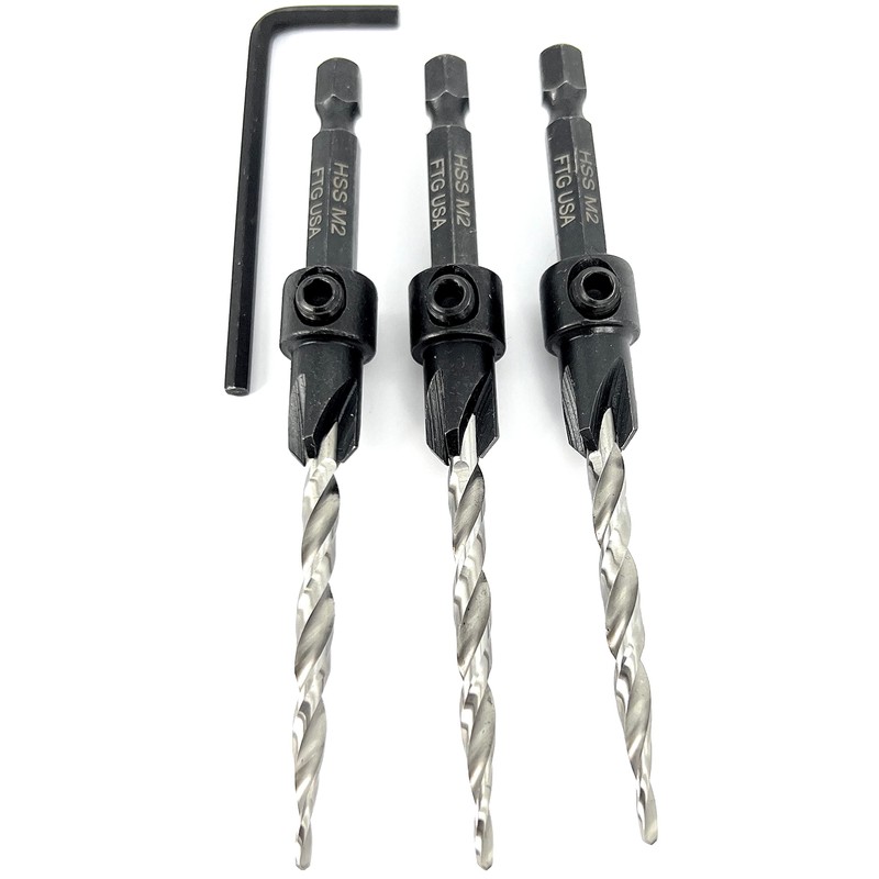 FTG USA 3 Pc #10 (3/16") Adjustable Wood Countersink Drill